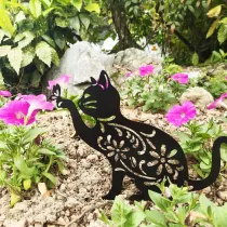 Cute Cat Catch Butterfly Outdoor Hollowed-out Metal Decoration
