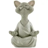 Whimsical Orange Buddha Cat Figurine Meditation Yoga Collectible Decor