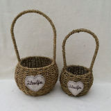 Plant Pots with Handles Natural Round Woven Seagrass Decorative Flower Basket
