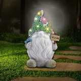 Solar Gnome Statue Flower Lights Resin Dwarf Figurine Garden Decoration