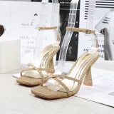 Women Sequins Cross Tie Square Toe Stiletto Heels Ankle Buckle Sandals