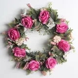 Rose Flower Wreath Front Door Decor Wall Hanging Wedding Ornament