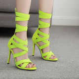 Women Elastic Cutout Roman Tie-up Stiletto Heel Sandals