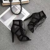 Mesh Net Open Toe Lace Up Breathable Stiletto Heels Sandals Boots