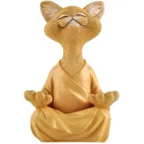 Whimsical Orange Buddha Cat Figurine Meditation Yoga Collectible Decor