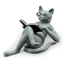Figurine Best Gift Animal Lover Decor For Cat Peron Cat Reading Books