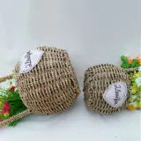 Plant Pots with Handles Natural Round Woven Seagrass Decorative Flower Basket