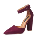 Suede Classic Pointy Toe Ankle Buckle Strap High Chunky Heel Pump Dress Shoes