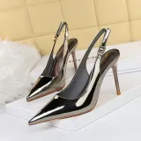 Metallic Pointed Toe Slingback Anckle Buckle High Stiletto Heel Sandals Shoes