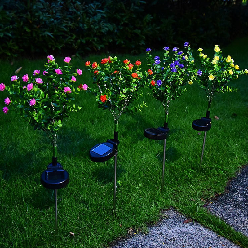 Artificial Plastic Camellia Flower Energy Saving Solar Led Light for Garden Grass Decorative Lighting