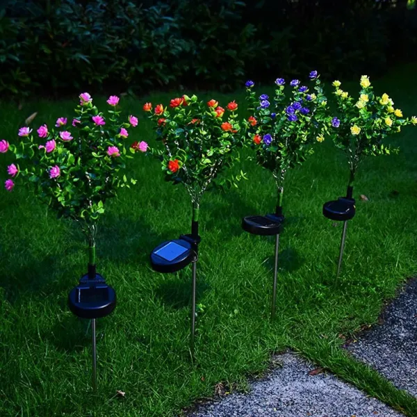 Artificial Plastic Camellia Flower Energy Saving Solar Led Light for Garden Grass Decorative Lighting