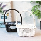 Long Handle White Gray Wicker Basket Hampers for Garden Flowers