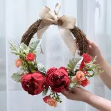 Artificial Peony Wreath Front Door Décor Home Wall Hanging Flower Ornament