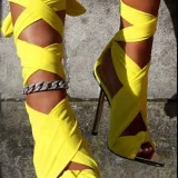 Elegant Lace Up Cross Ankle Strap Sexy Mature Heel High Dress Shoes Sandals