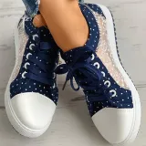 Mesh Pure Color Hollow Out Casual Flat Lace Up Canvas Shoes