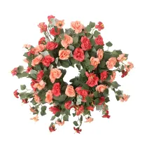Two-tone Rose Flower Wreath Summer Door Décor Party Wedding Hanging Ornament