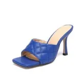 Leather Slides Weave Leisure High Heels Slippers Sandals