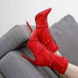 Stiletto Pointed Toe Stretch Rivet High Heel Ankle Bootes