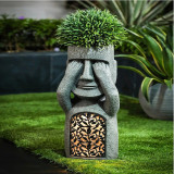 Decorative Garden Look Listen Speak Lighting Stone Man Shaped Flower Pot