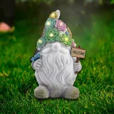 Solar Gnome Statue Flower Lights Resin Dwarf Figurine Garden Decoration