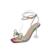 Rhinestone Jewelry Bowknot Clear Stiletto Party Ankle Strap Buckle High Heels Sandals