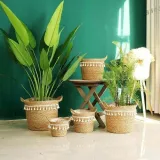 Tassel Rattan Straw Flower Basket Woven Bag Decorative Storage Basket Rattan Basket