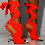 Elegant Lace Up Cross Ankle Strap Sexy Mature Heel High Dress Shoes Sandals