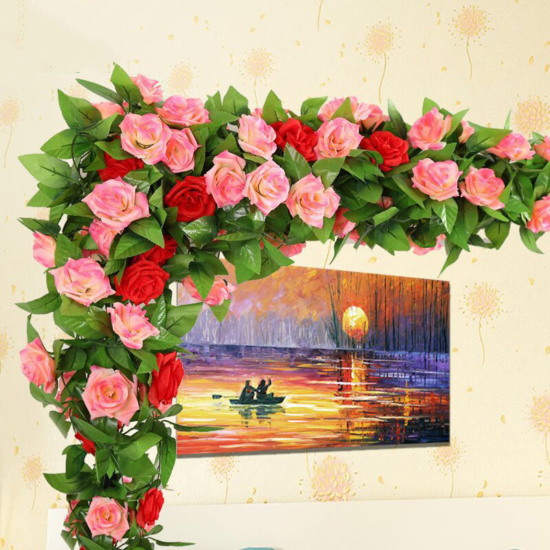 Home Garden Artificial Rose Flower Vine Room Wedding Decoration