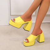 Open Toe Chunky Heels Platform Slipper Sandals