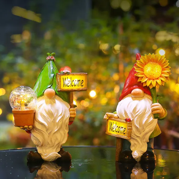 White Beard Dwarf Cartoon Solar Lamp Elves Welcome Card Christmas Light Decorations