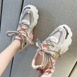 Women Breathable Transparent Vamp Lace Up Running Sneakers