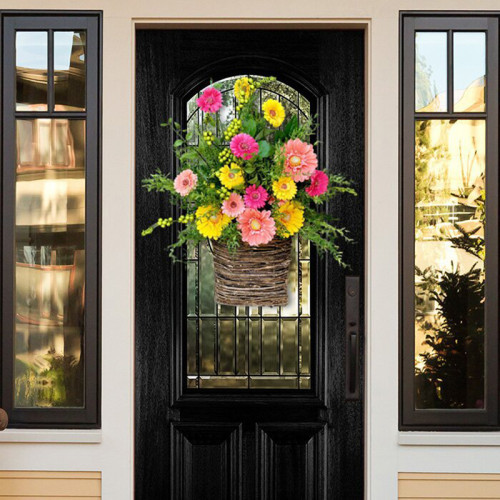 Chrysanthemum Wreath With Flowerpot Front Door Wall Hanging Decor