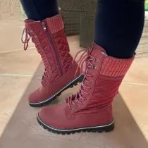 Women Solid Color Waterproof Zipper Winter Snow Boots