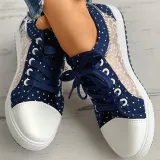 Mesh Pure Color Hollow Out Casual Flat Lace Up Canvas Shoes