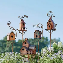 Bird House Stand Garden Yard Decor