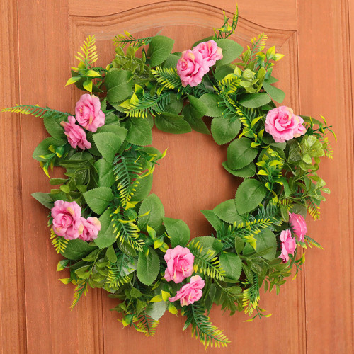 Rose Leaf Wreath Front Door Décor Artificial Flower Home Hanging Ornament