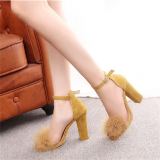 Suede Furry Buckle Open Toe Chunky Heel Sandals Shoes