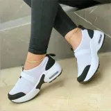 Casual Platform Heels Round Toe Knitting Trainer Sneakers in Neutral