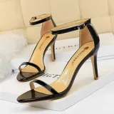 Patent Leather Ankle Buckle Stiletto High Heels Sandals