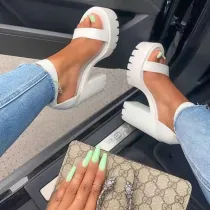 Solid Color Platform Chunky Heels Ankle Buckle Sandals