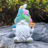 Solar Gnome Statue Flower Lights Resin Dwarf Figurine Garden Decoration