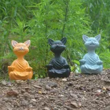 Whimsical Orange Buddha Cat Figurine Meditation Yoga Collectible Decor