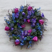 Purple Tulip Wreath Front Door Decor Blue Flower Hanging Ornament