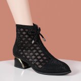 Solid Color Mesh Hollow Out Square Heel Closed Toe Flannel Shoes