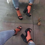 Solid Color Platform Chunky Heels Ankle Buckle Sandals