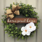 Sweet Home Slogan Wreath White Flower Door Decor Wood Wall Hanging Ornament