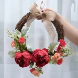 Artificial Peony Wreath Front Door Décor Home Wall Hanging Flower Ornament