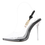 Metal Chain Transparent PVC Pointed Toe Sexy Slingback Stiletto Heels Sandals