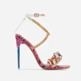 Metallic Chain Crystal Jewelry Ultra High Heel Sandals