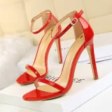 Patent Leather Ankle Buckle Stiletto High Heels Sandals